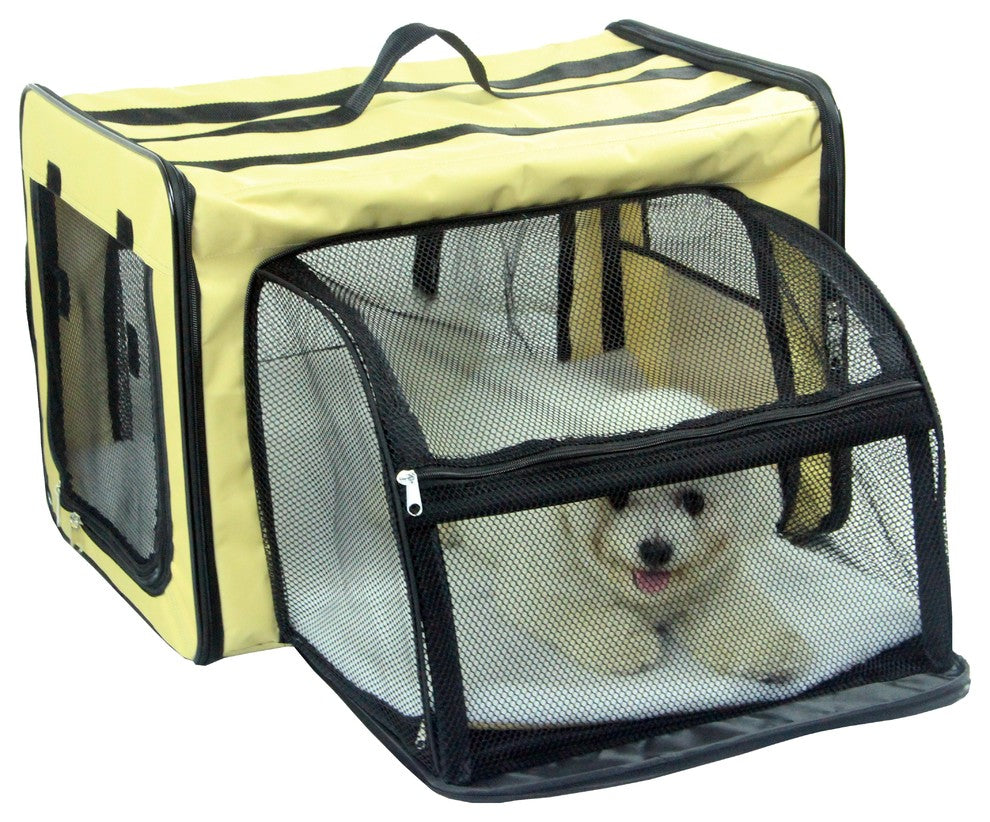 Dual-Expandable Wire Folding Lightweight Collapsible Pet Crate, Khaki, Small