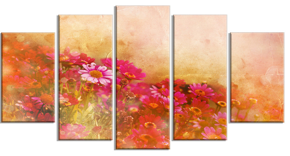 Beautiful Little Flowers in Spring, Floral Canvas Artwork, 60"x32", 5 Panels