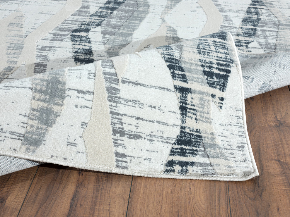 Abani Aspen Collection ASP120A Contemporary Beige Blue Geometric Area Rug