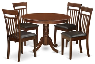 5 Pc Set With A Round Table And 4 Leather Dinette Chairs, Mahogany