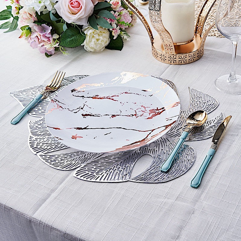 6 Tropical Monstera Leaf 18" Metallic Vinyl Round Table Placemats