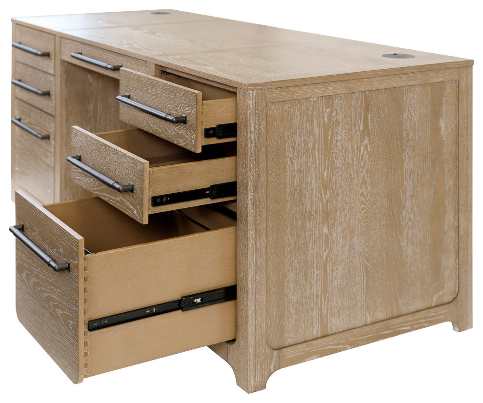 Modern Wood Double Pedestal Executive Desk, Light Brown