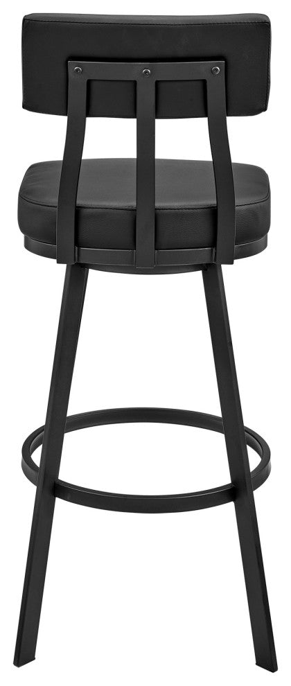 Jinab Swivel Bar Stool in Black Metal with Black Faux Leather