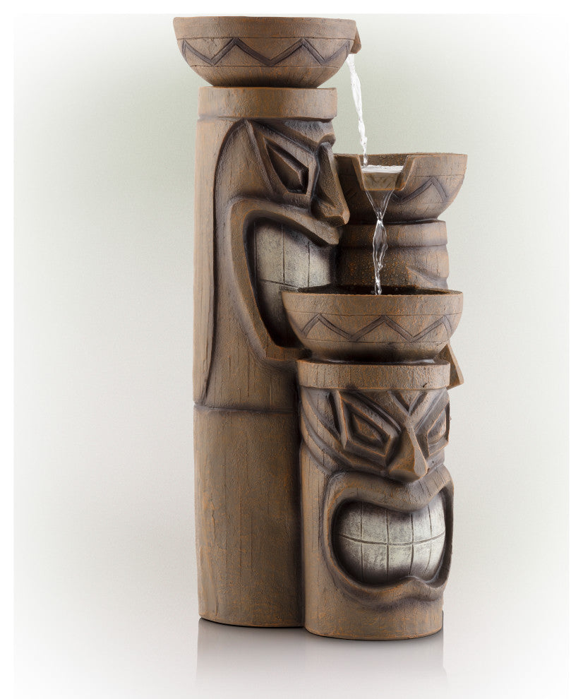 29" Tall Outdoor 3-Tier Tiki Head Water Fountain Yard DÃ©cor