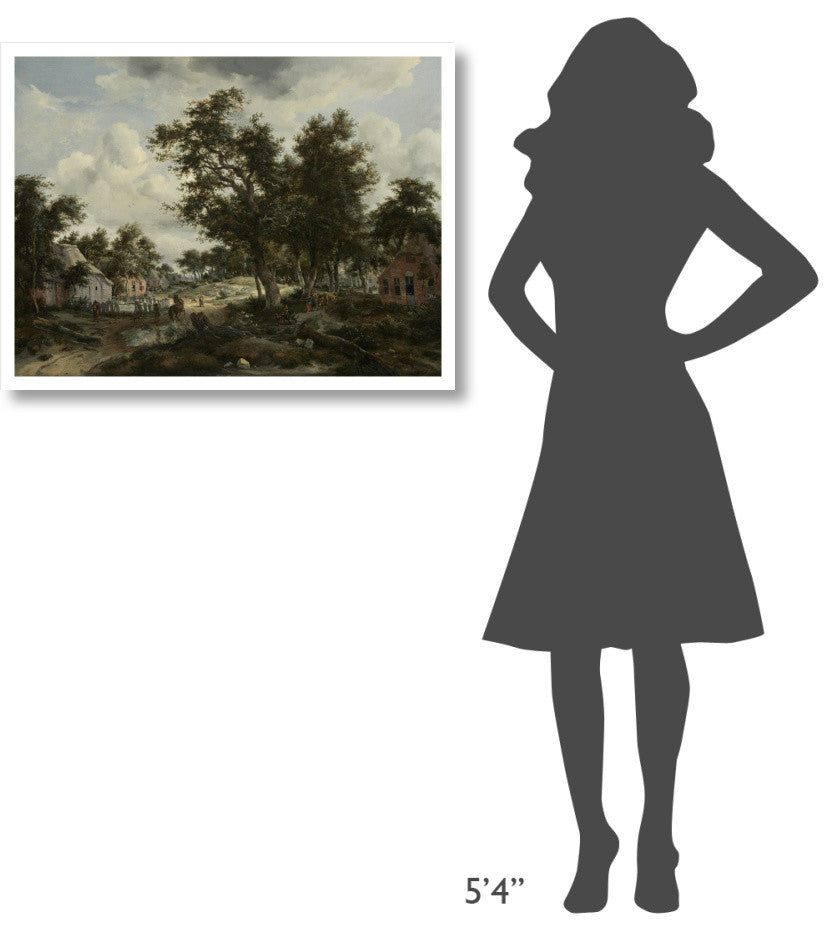 "Wooded Landscape with Travelers on a Path through a Hamlet" Paper Art, 34"x26"
