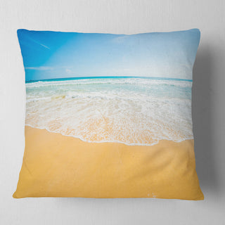 Long Waves on Sand under Blue Sky Seascape Throw Pillow, 16"x16"