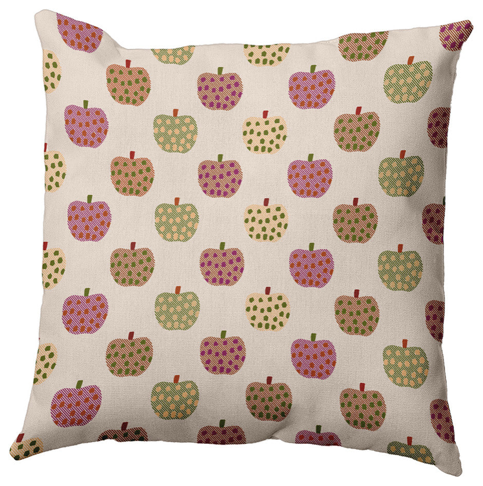 16"x16" Apple Pattern Decorative Throw Pillow, Dusty Rose