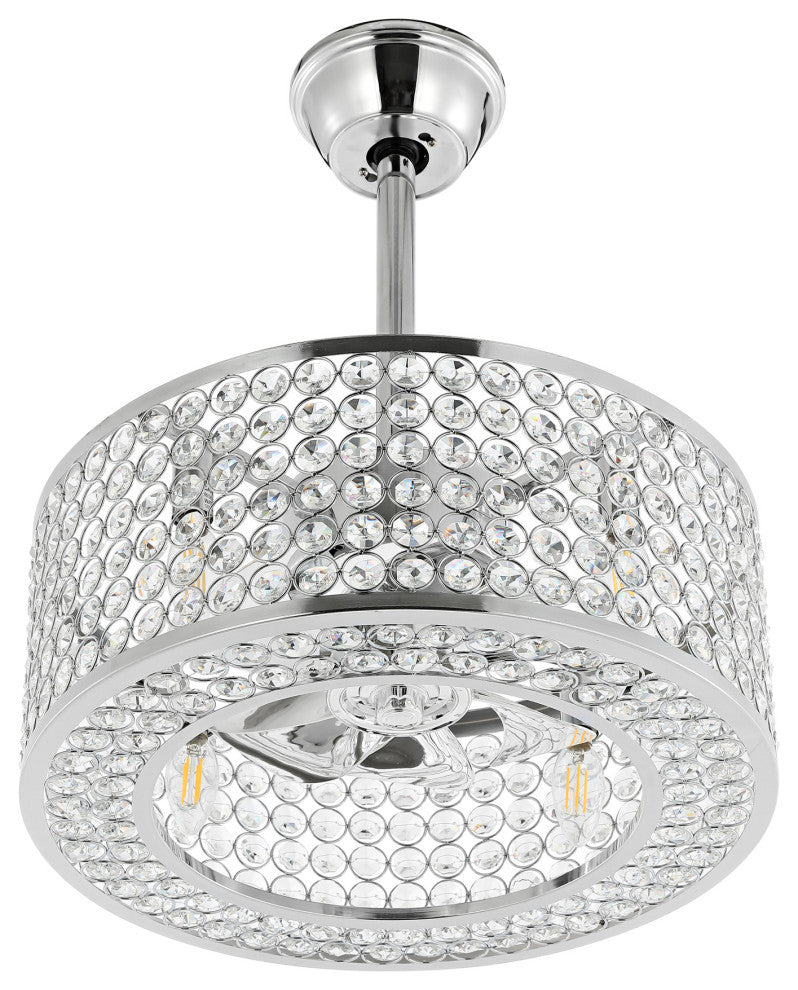 18" Caged Crystal Ceiling Fan with Light Kit and Remote Control, Chrome