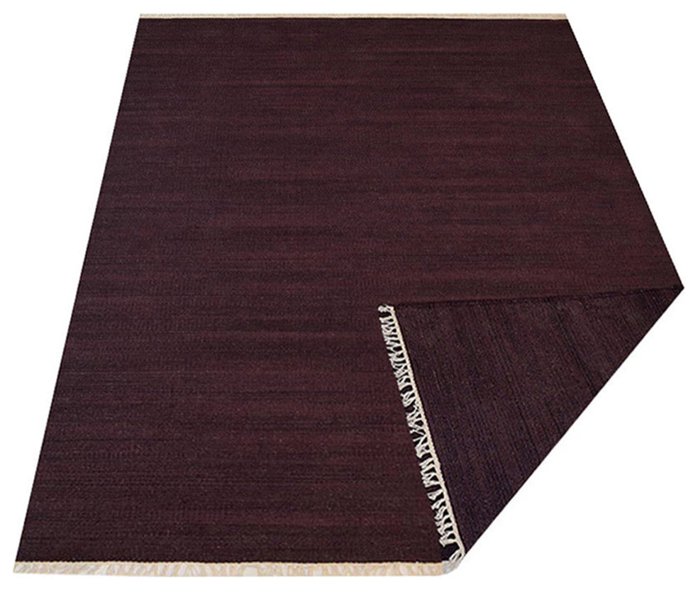 HAND WOVEN FLAT WEAVE KILIM WOOL ECO-FRIENDLY AREA RUGS, Rectangle, Plum, Solid, Plum, [Rectangle] 9'x12'