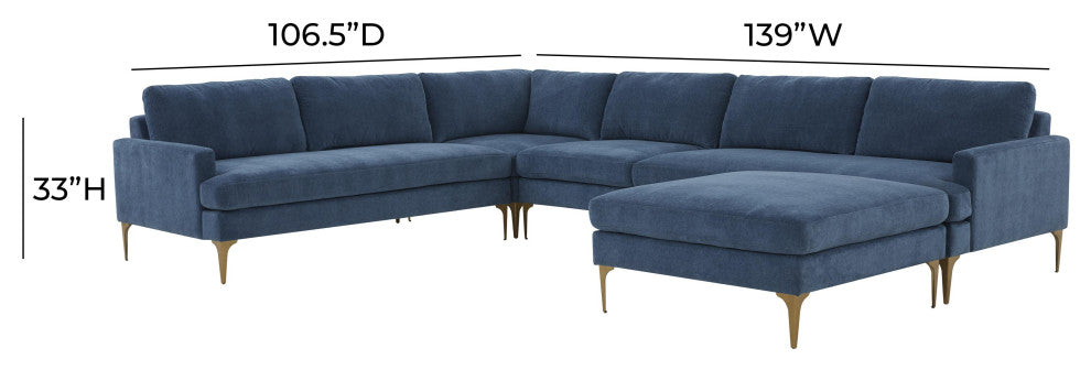 Serena Blue Velvet Large Chaise Sectional