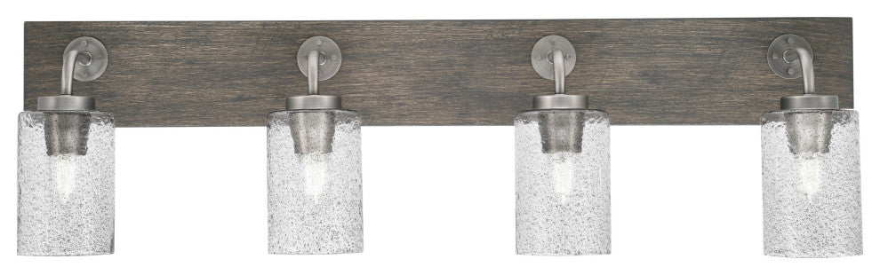 Oxbridge, Bath Bar, Graphite & Painted Distressed Wood-look, 4" Smoke Bubble