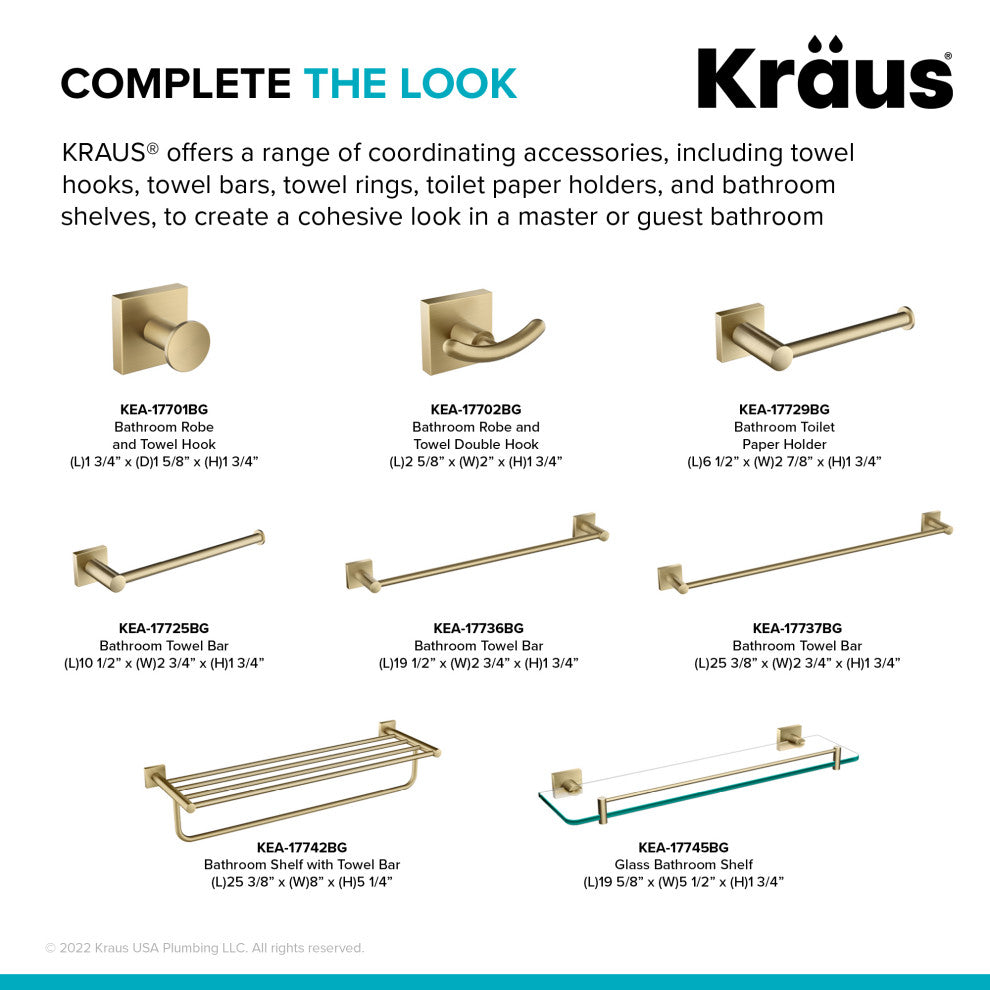 Ventus Bathroom 18" Towel Bar, Brushed Gold