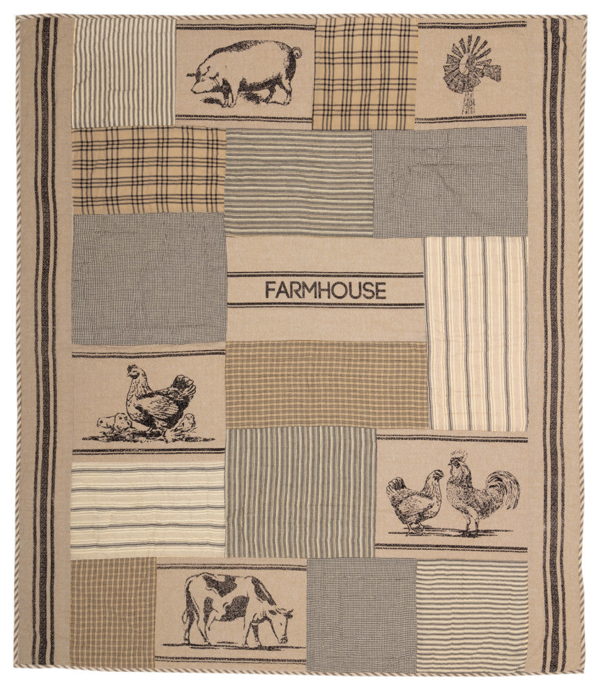 Sawyer Mill Charcoal Farm Animal Quilted Throw
