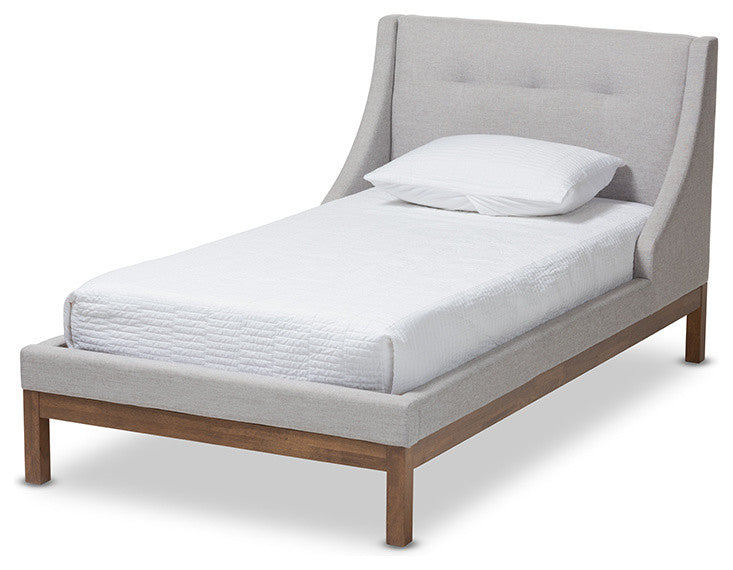 Louvain Grayish Beige Upholstered Walnut Twin Sized Platform Bed