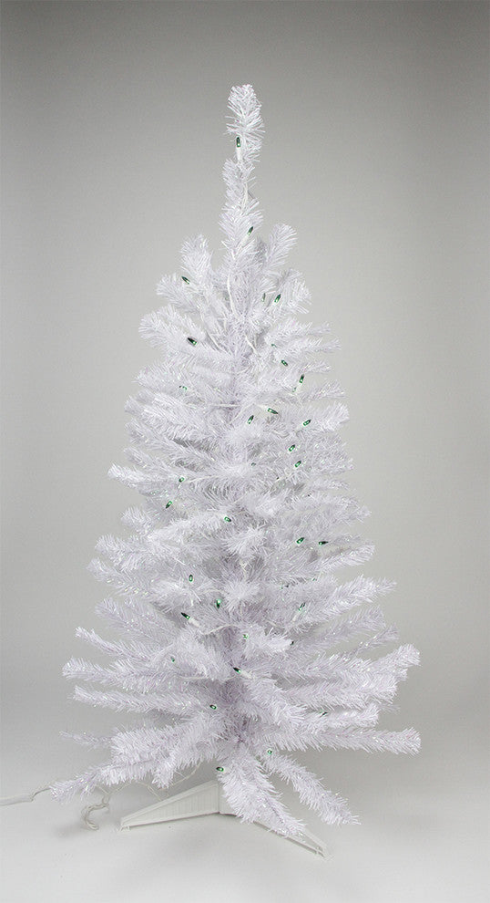 Iridescent Pine Tree 64 Tips 35 Green Lights, White, 2'x17"