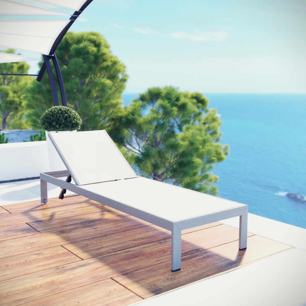 Silver White Shore Outdoor Patio Aluminum Mesh Chaise