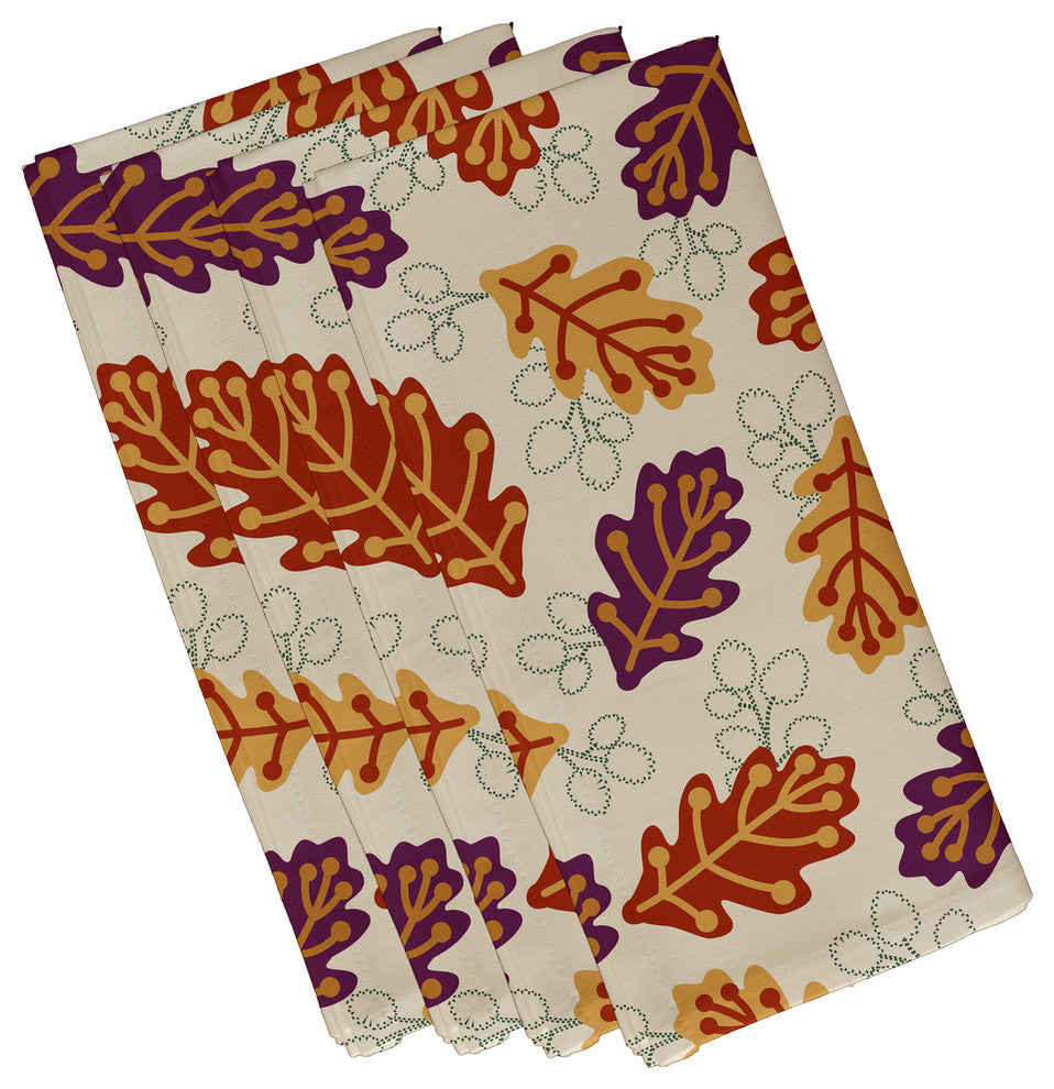 Retro Leaves Floral Print Napkin, Set of 4, Purple