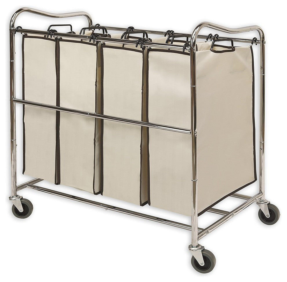 4-Bag Heavy Duty Rolling Laundry Sorter Cart, Chrome