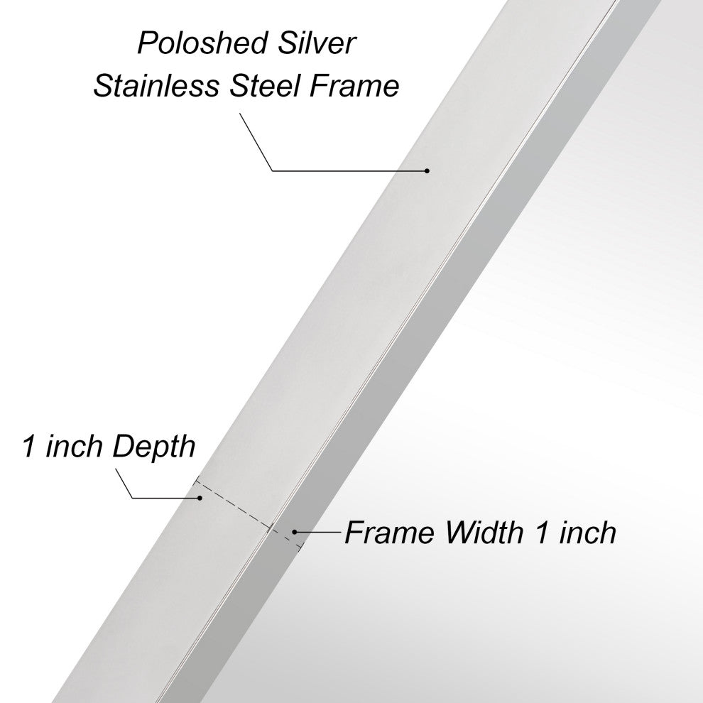 Contempo Stainless Steel Gold Wall Mirror, Polished Silver, 24"x36"