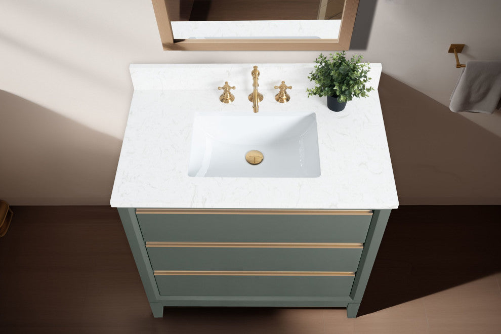 Vanity Art Bathroom Vanity With Sink, Vintage Green, 36" Single