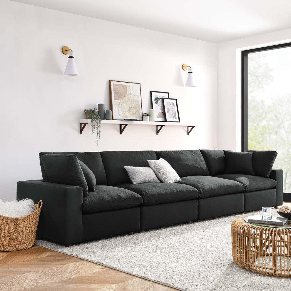 Modular Sectional Deep Sofa Set, Black, Fabric, Modern, Lounge Cafe Hospitality