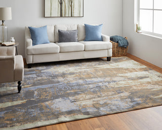 Takara Modern Abstract, Brown/Blue/Ivory, 3'10"x6' Accent Rug