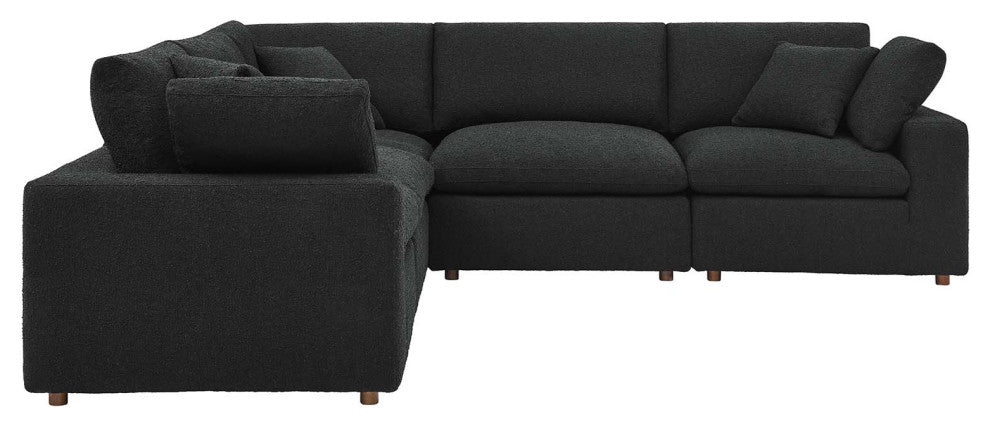 Commix Down Filled Overstuffed Boucle 5-Piece Sectional Sofa, Black