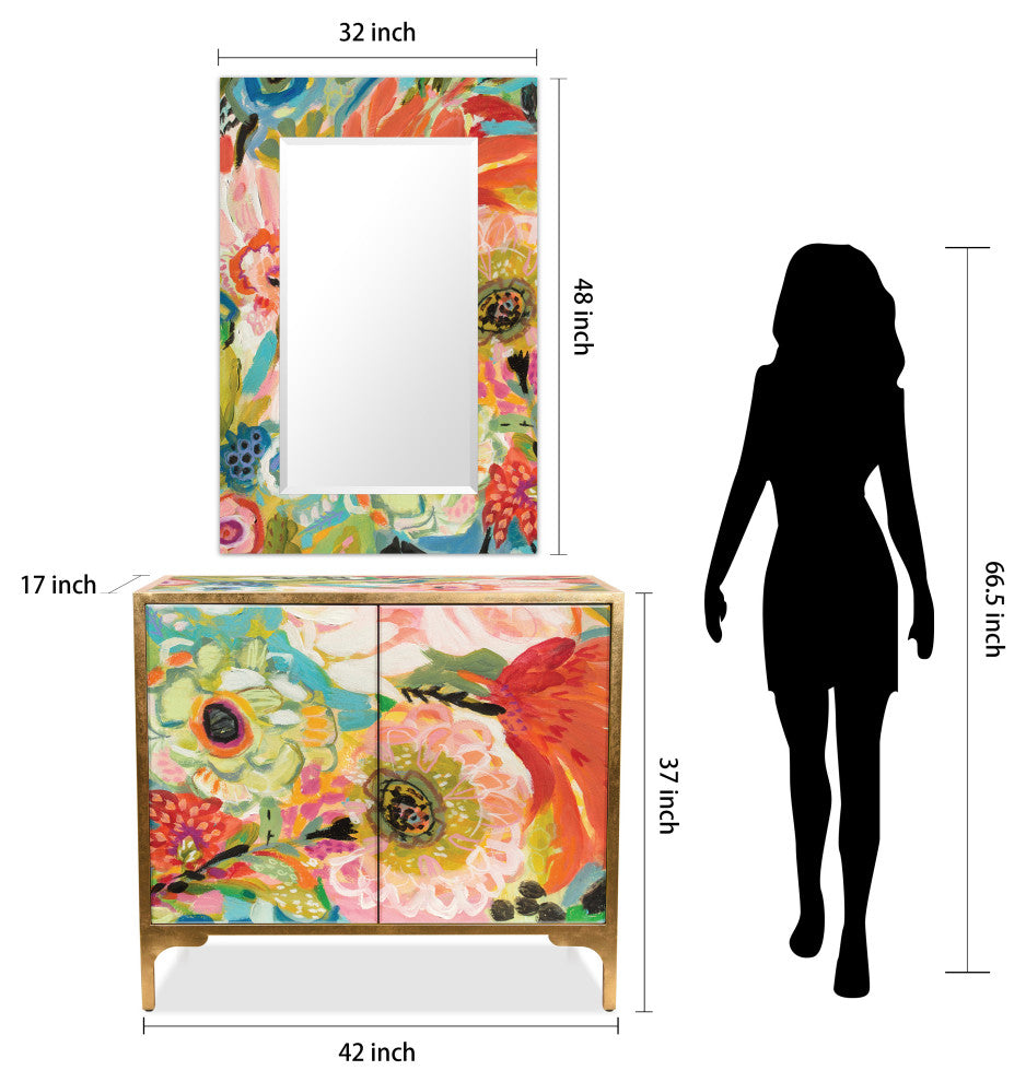 Secret Garden Floral III Cabinet and Mirror Set on Beveled Art Glass