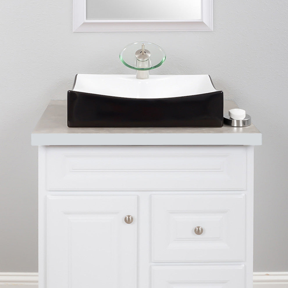 Black and White Porcelain Vessel Sink With Faucet Hole