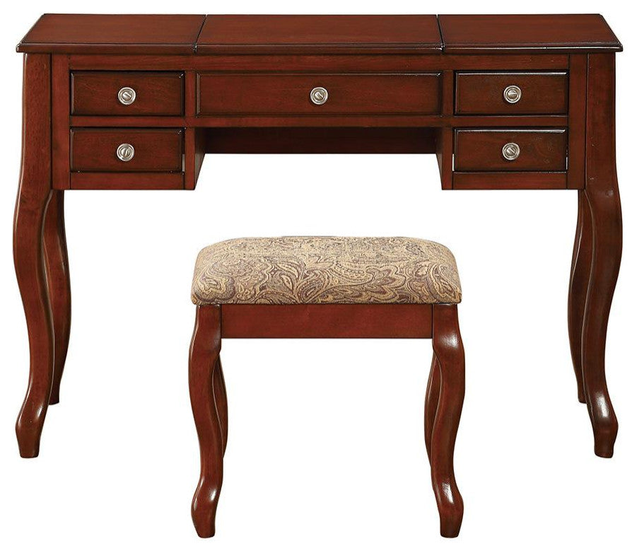 Poundex Wooden Makeup Vanity Set Desk, Mirror And Stool - Cherry, 43 W X...