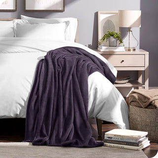 Bare Home Microplush Fleece Blanket, Eggplant, Throw/Travel