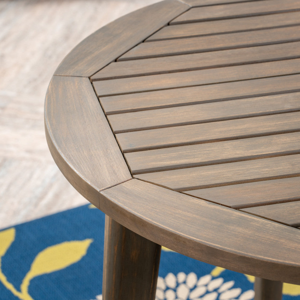 GDF Studio Fitch Outdoor Round Acacia Wood Bistro Table, Gray