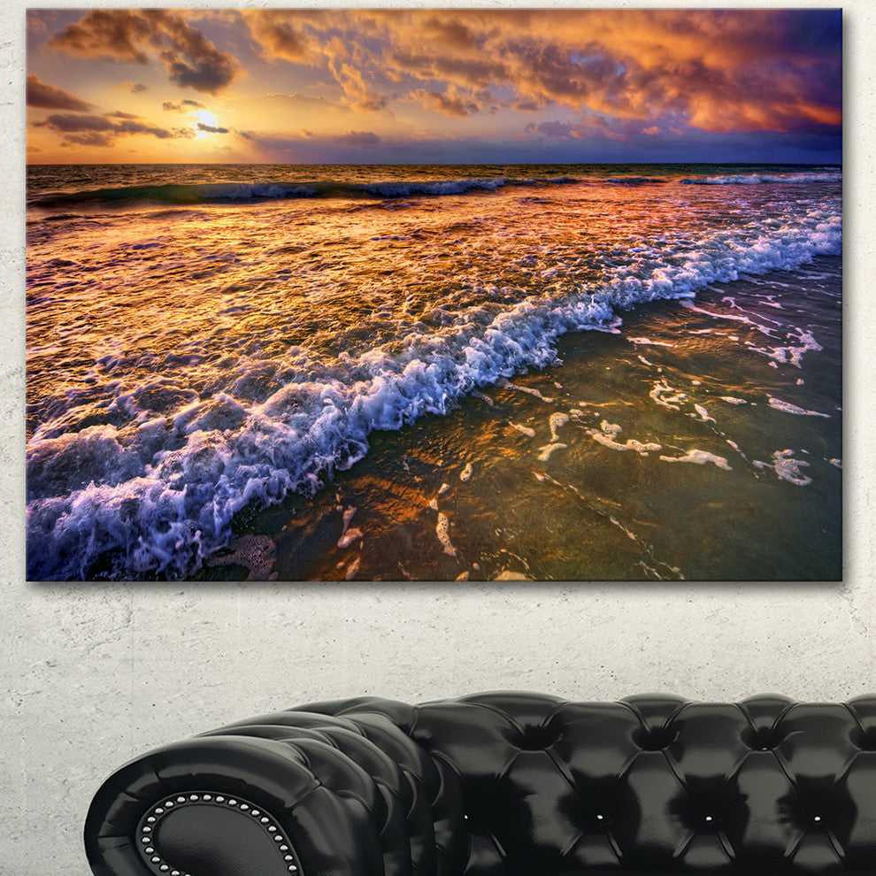 Beautiful Sunset with White Waters, Seashore Canvas Art Print, 40"x30"