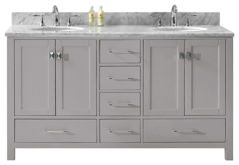 Caroline Avenue 60" Double  Cashmere Grey  with Polished Chrome Faucet