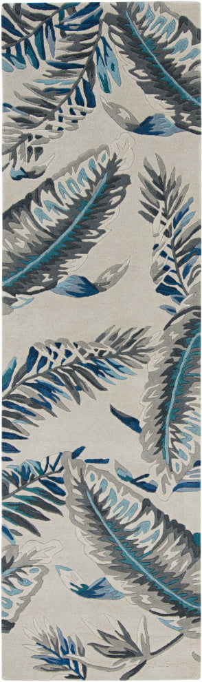 KAS Havana 2626 Gray/Blue Tropics Area Rug, 2'3"x8' Runner