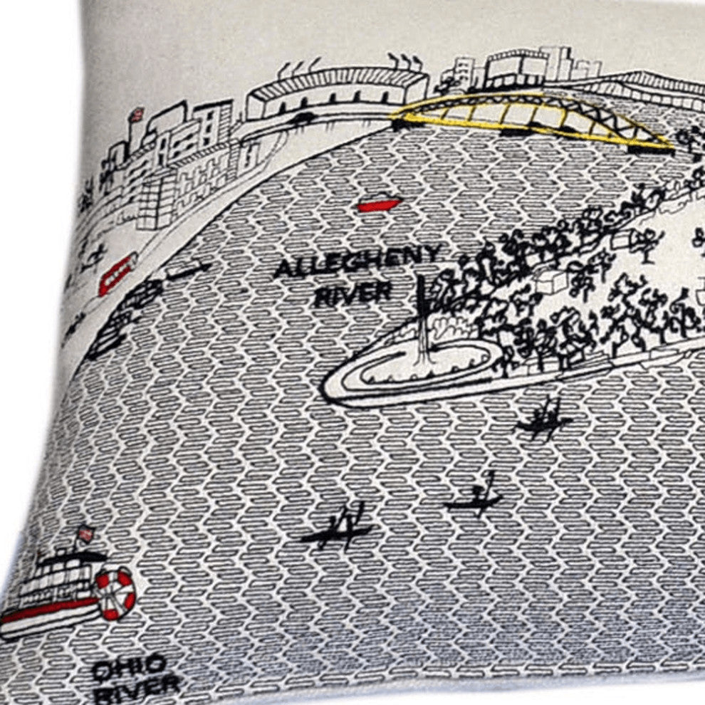 35" White Pittsburgh Daylight Skyline Lumbar Decorative Pillow
