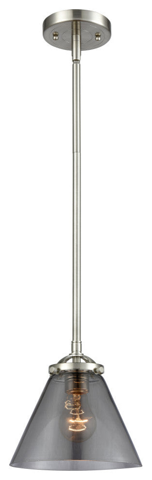 Large Cone 1-Light Mini Pendant, Brushed Satin Nickel, Plated Smoke