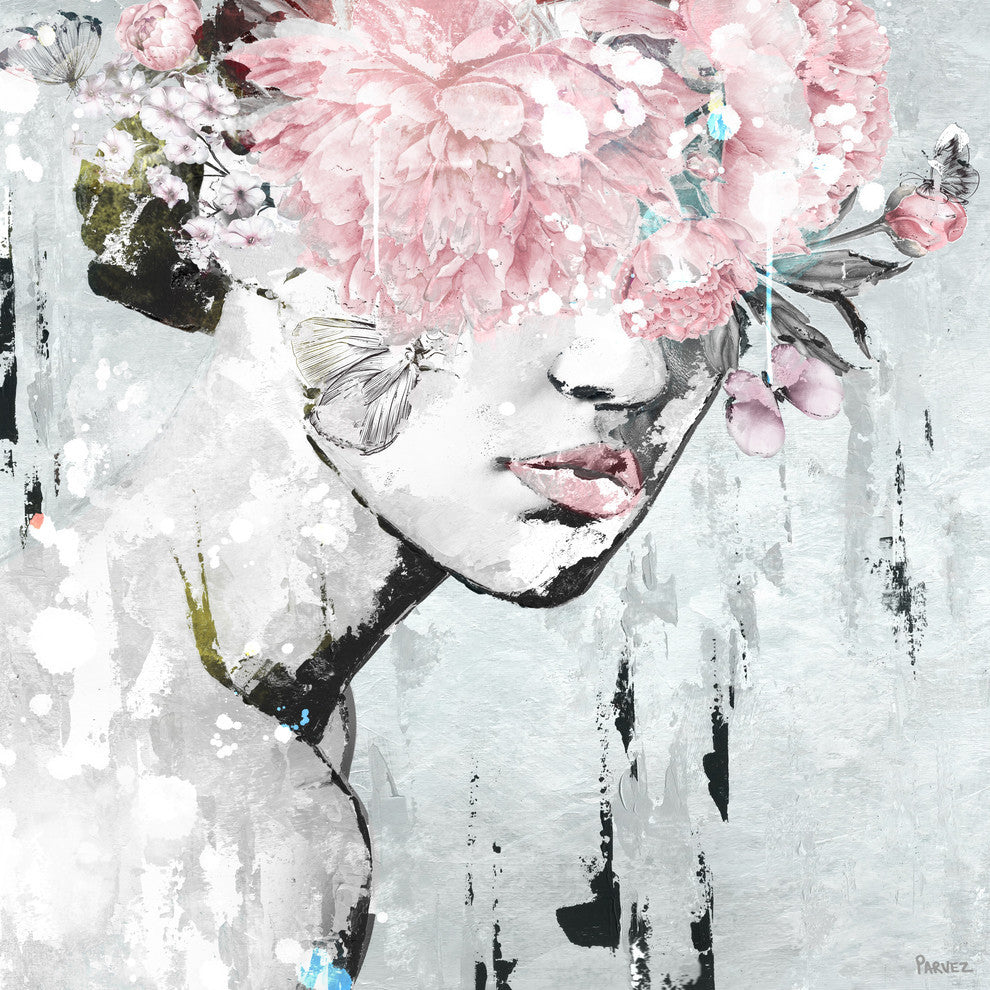 "Pink Flower Bloom" Painting Print on Wrapped Canvas, 32"x32"