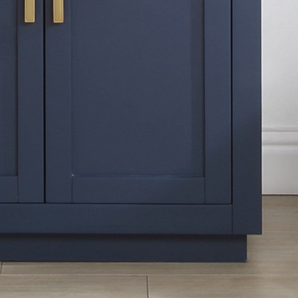 Gavino Vanity With Grain White Composite Stone Top, Royal Blue/Brushed Gold, 30", No Mirror