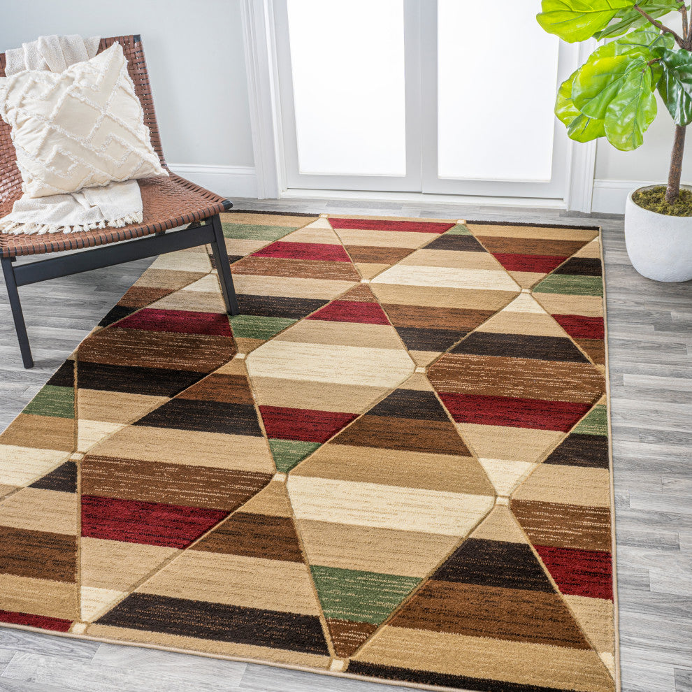 Kehoe Retro Diamonds Geometric Red/Brown/Cream 8 ft. x 10 ft. Area Rug