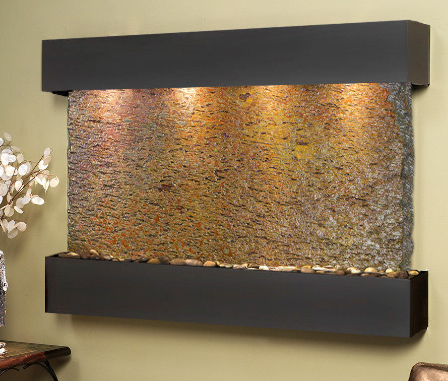 Sunrise Springs water fountain, Multi-Color Slate, Blackened Copper, Square