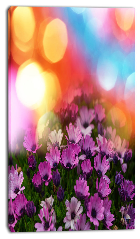 Purple Flowers on Colorful Background, Large Flower Canvas Wall Art, 16"x32"