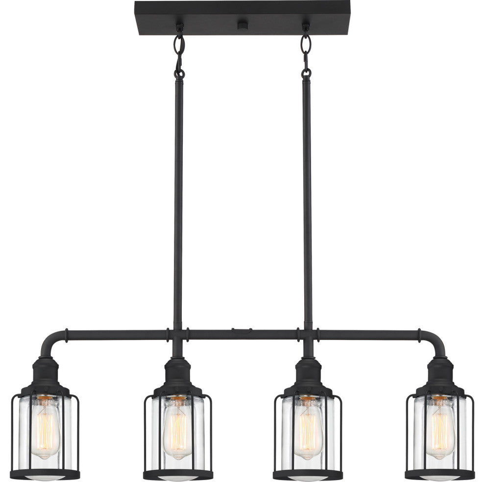 Quoizel LUD434EK Four Light Linear Chandelier, Earth Black Finish