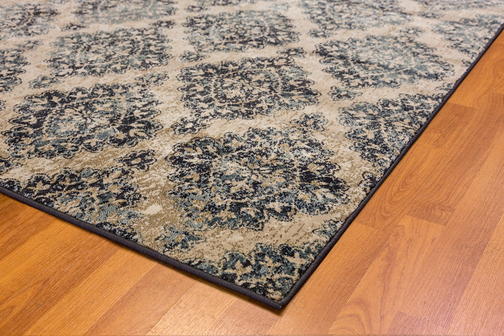 Melody Ivory and Blue Rug, 2'2"x7'10"