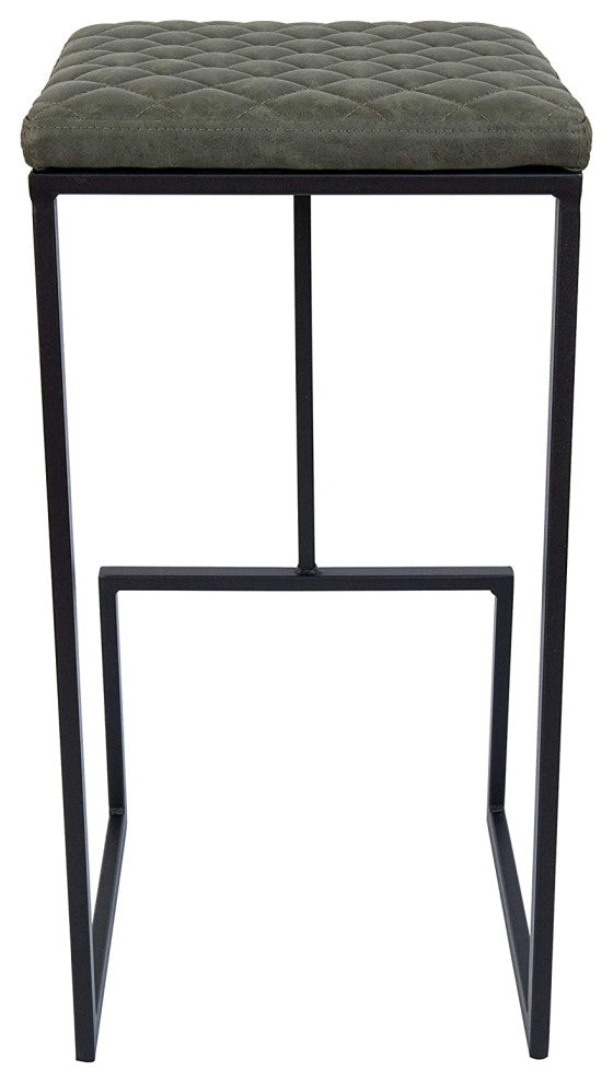 Quincy Quilted Stitched Leather Bar Stools With Metal Frame Olive Green
