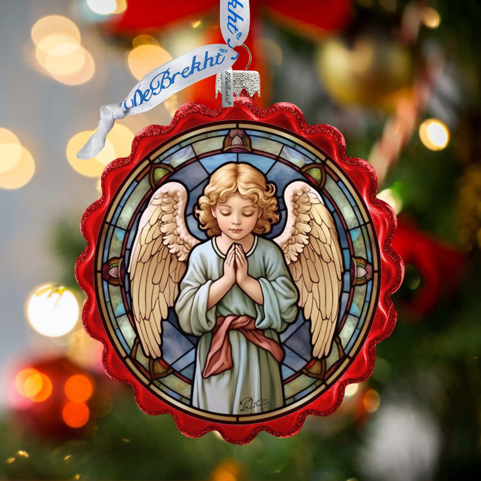 Little Angel Wreath Glass Ornament Nativity Holiday Decor