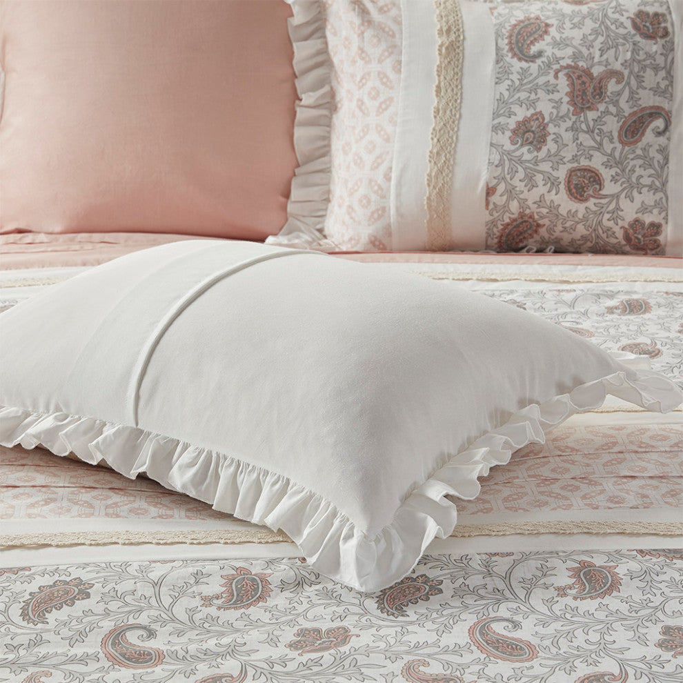 Madison Park Dawn 9 Piece Cotton Percale Comforter Set, Blush