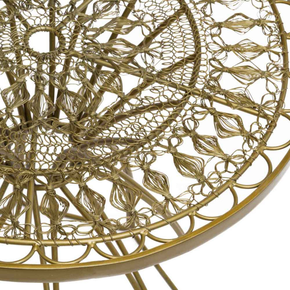 HomeRoots 18" x 18" x 21" Antique Brass Wire Work Side Table