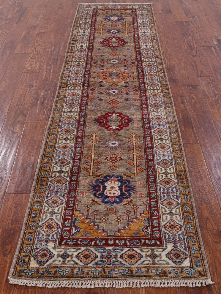 2' 6" X 10' 0" Runner Super Kazak Hand-Knotted Wool Rug Q8346