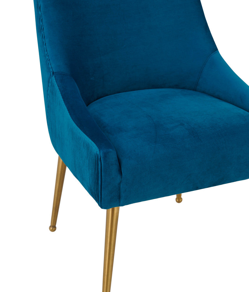 Beatrix Pleated Navy Velvet Side Chair - Navy